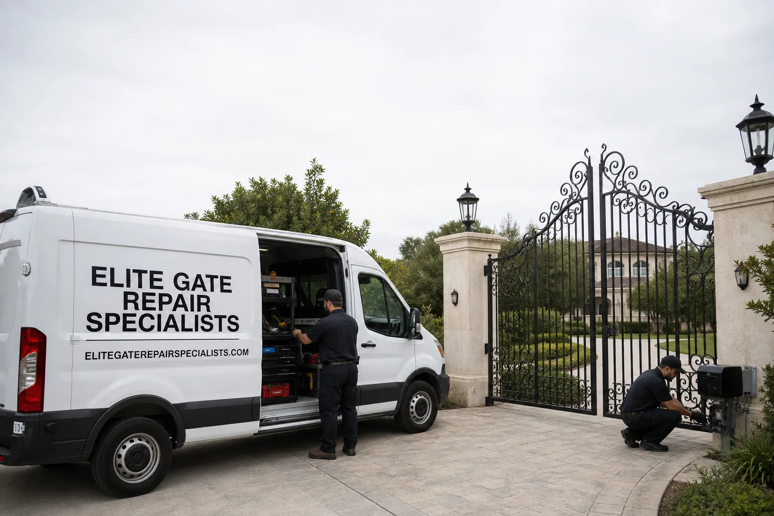Elite Gate Repair Specialists service vehicle and crew in Florence-Graham, CA